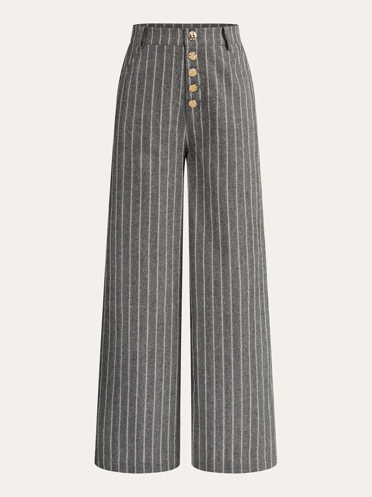 Pinstripe Linen & Cotton High-Waist Pants