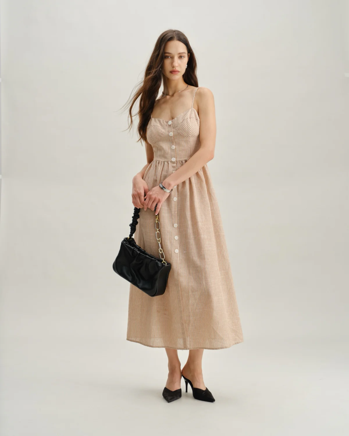 Orange Striped Sweetheart Neck Slip Maxi Dress