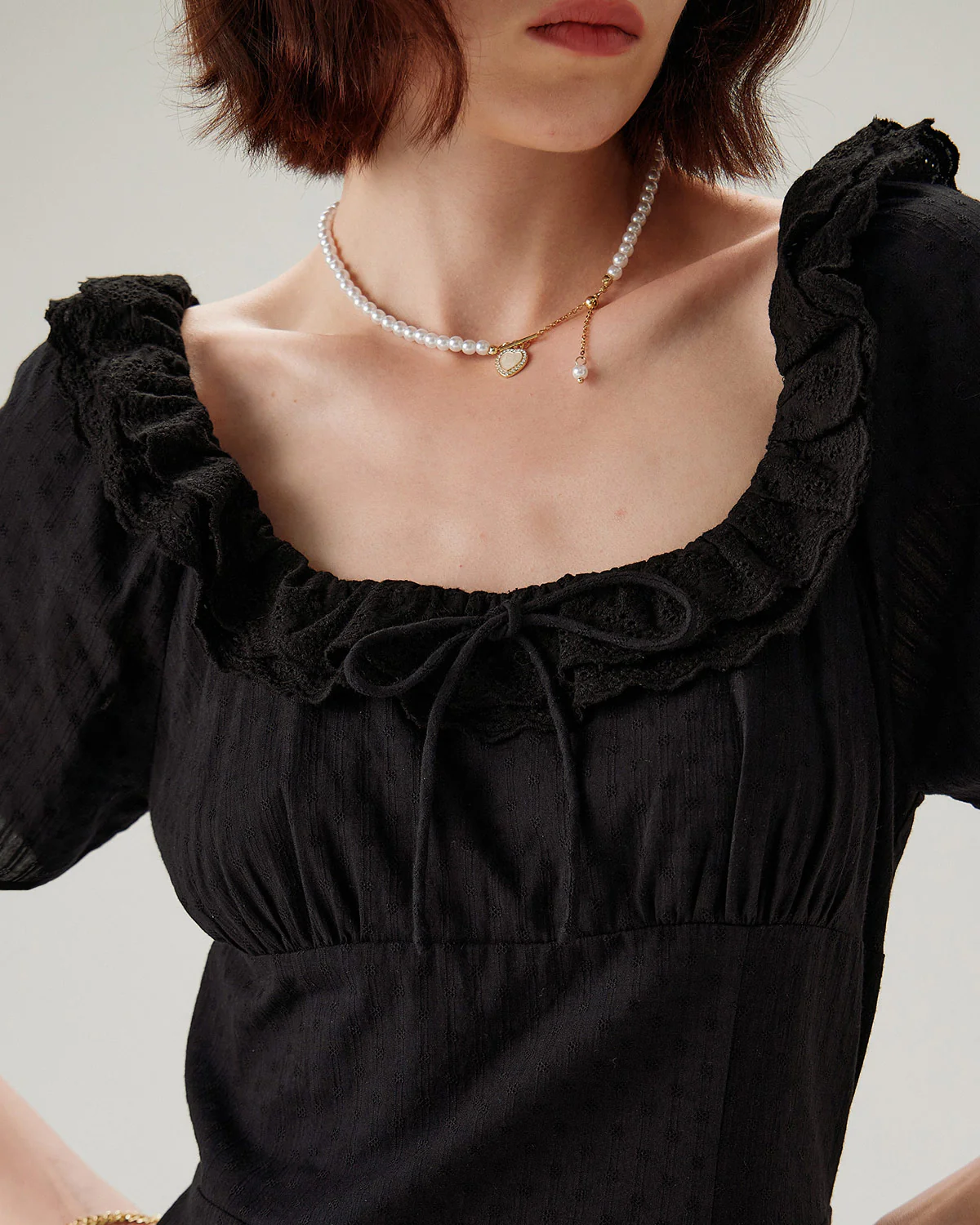 Black Embroidery Puffed Sleeve Maxi Dress