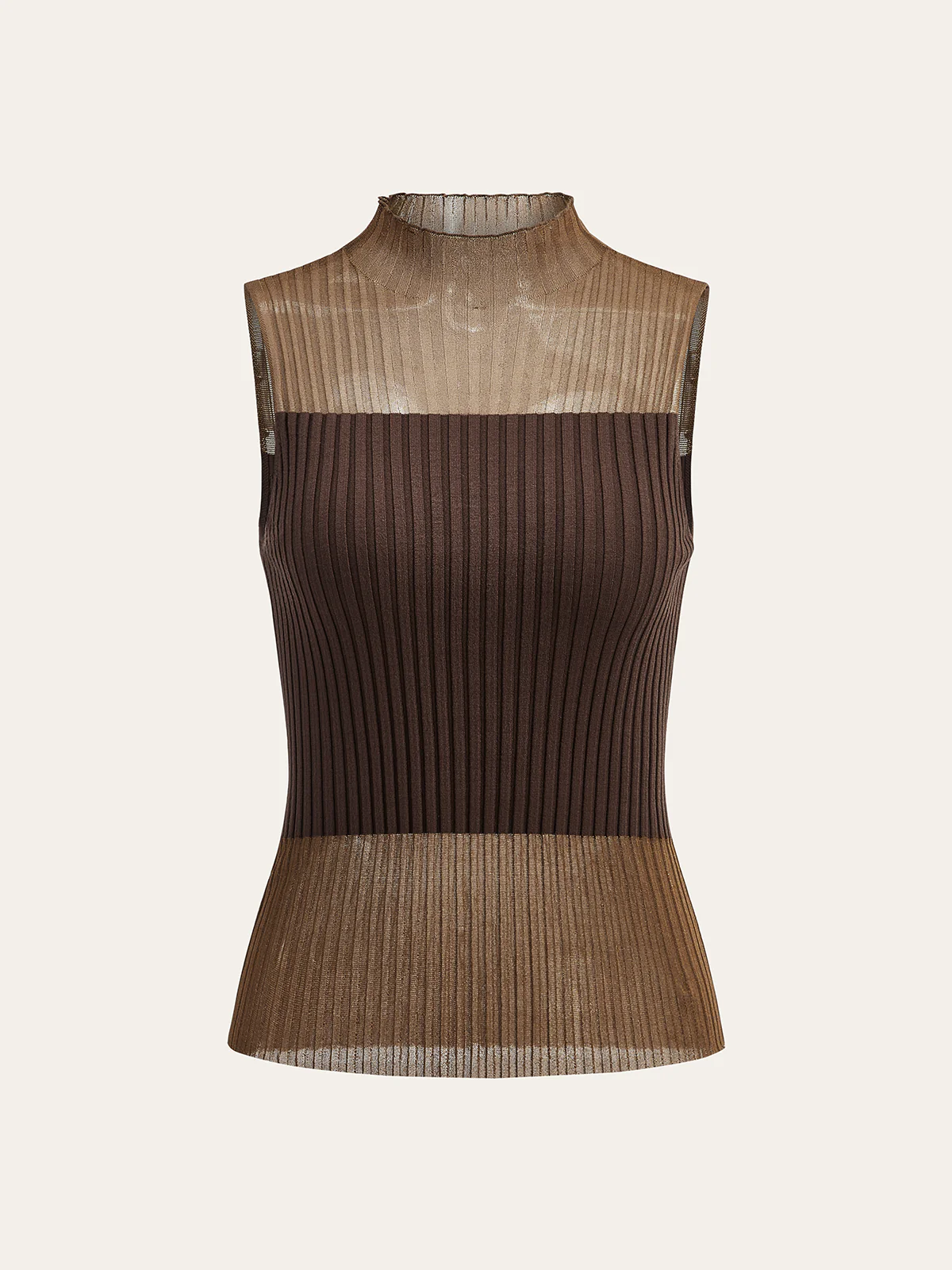 Mock Neck Sheer Paneled Sleeveless Top