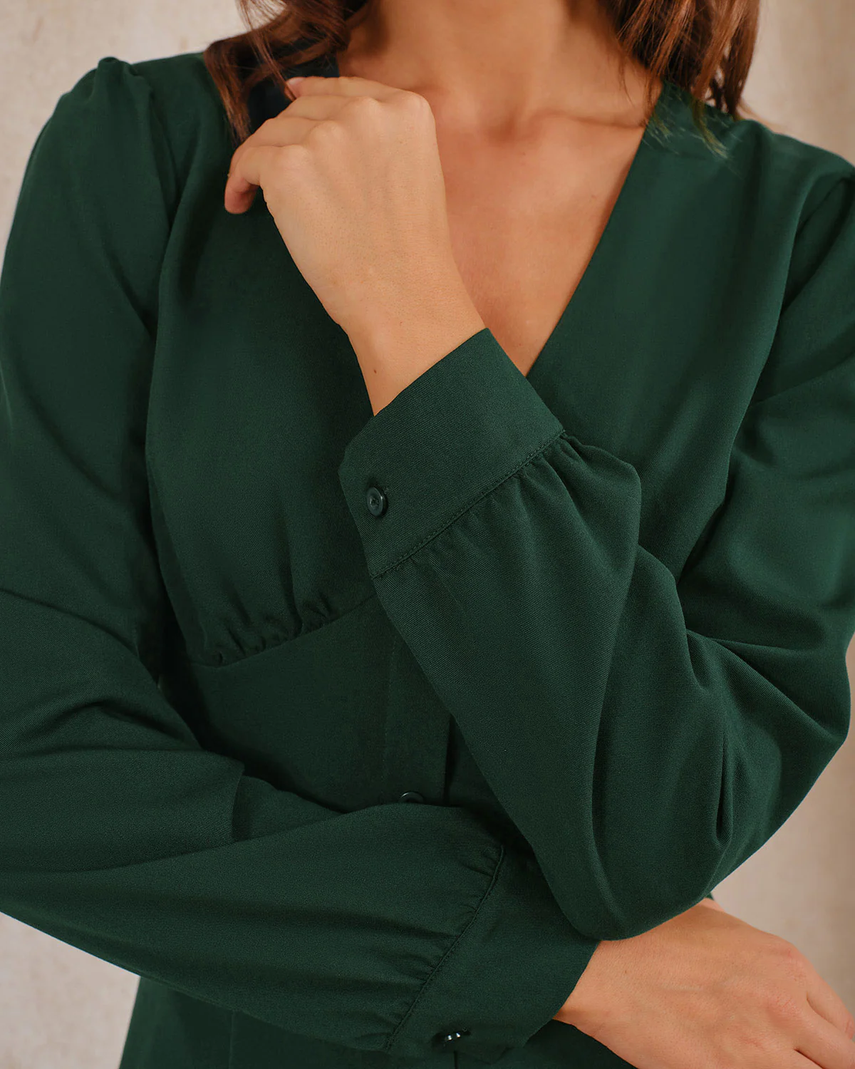 Green Ruched Button Midi Dress