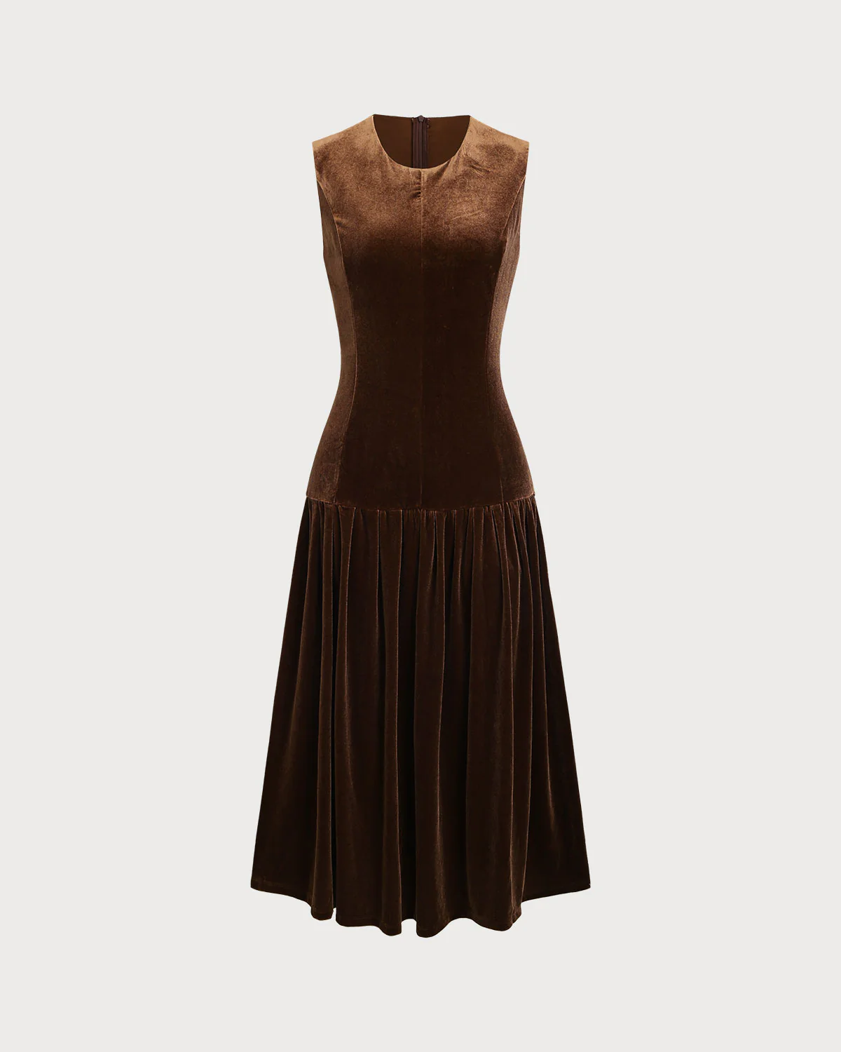 Coffee Velour A-Line Sleeveless Maxi Dress