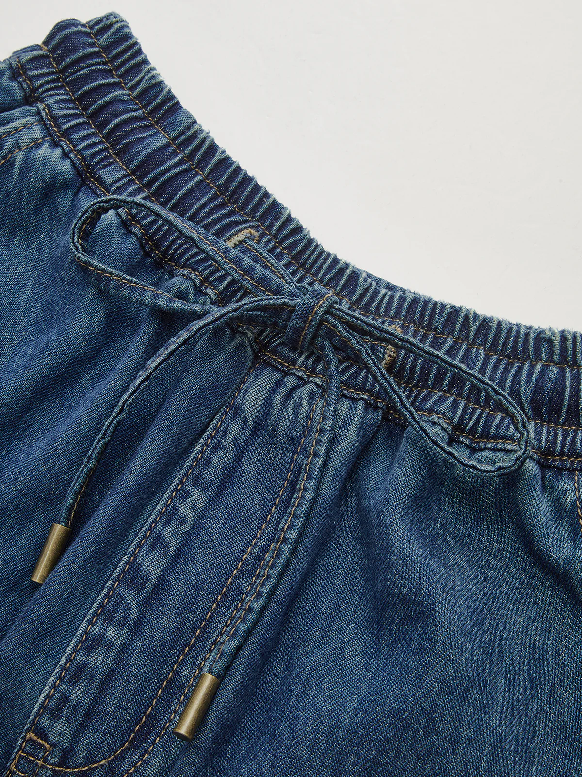 Denim Drawstring Waist Wide-Leg Pants