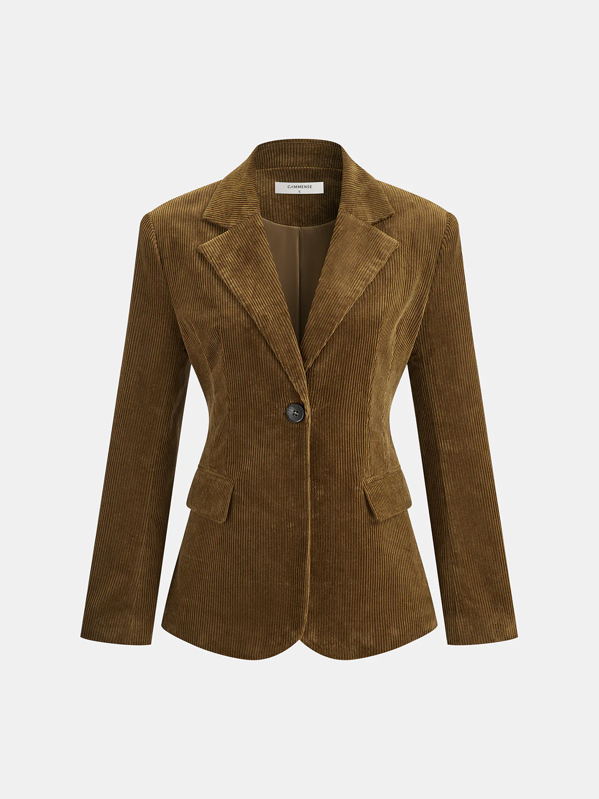 Corduroy Wide-Shoulder Fitted Blazer