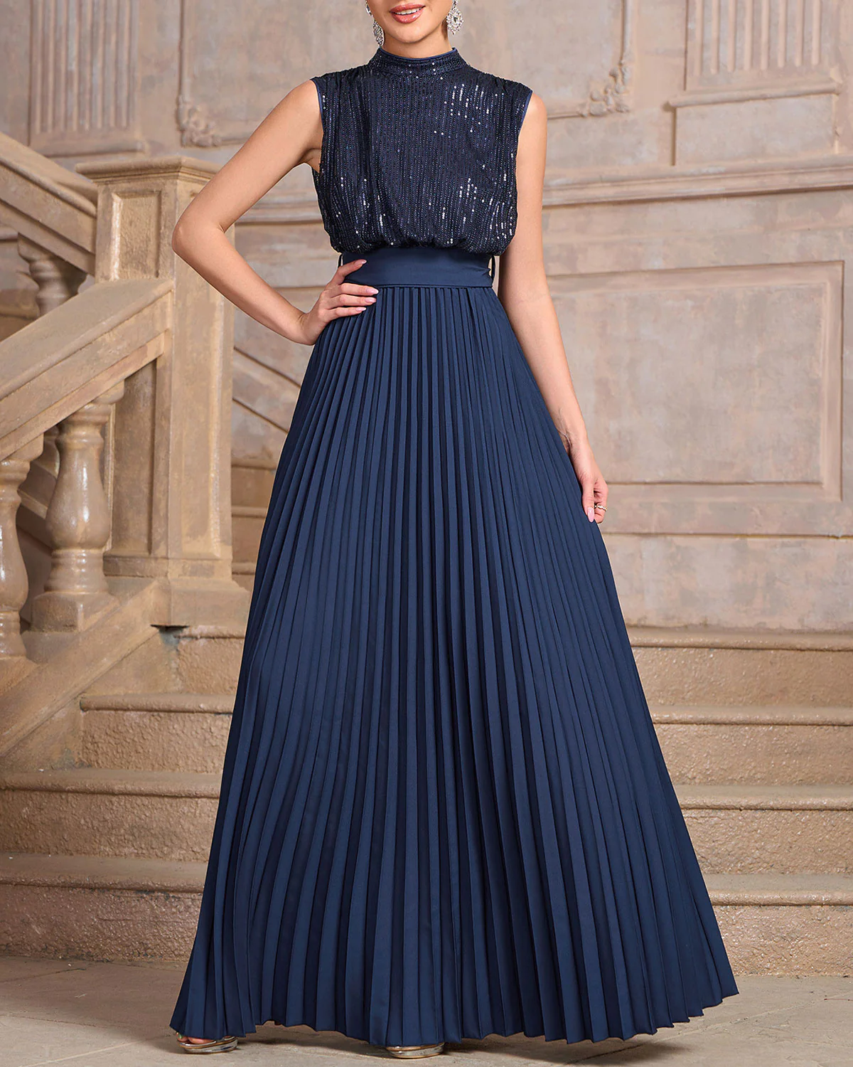 Blue Tunic A-Line Maxi Dress