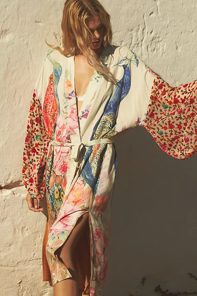 Bird Long Printed Kimono IVORY MULTI