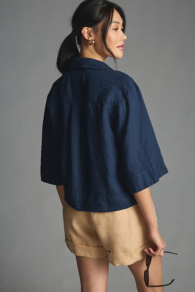Maeve Linen Buttondown Surf Shirt NAVY